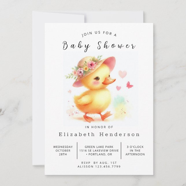 Invitation Élégant Baby shower de canard personnalisé (Devant)
