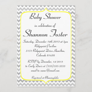 Invitation Elégant Baby shower de Chevron jaune et gris
