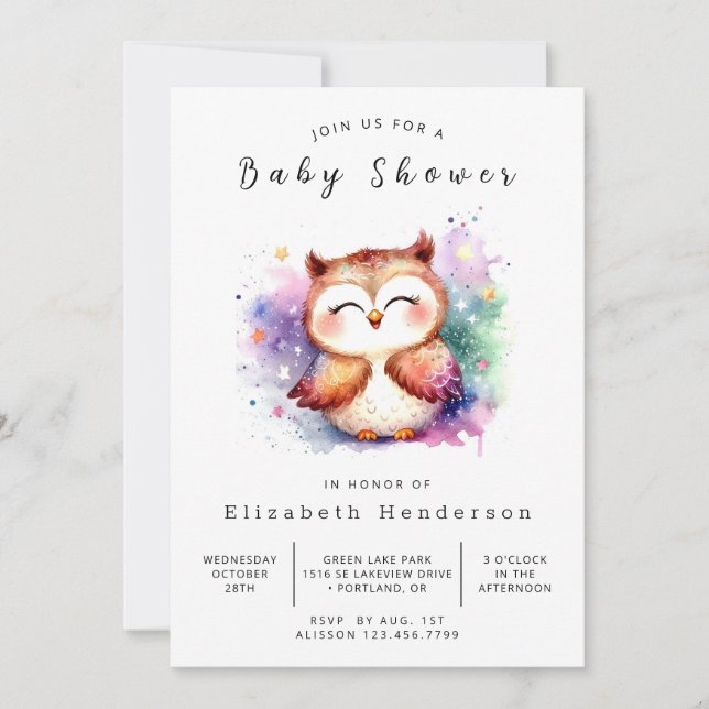 Invitation Élégant Baby shower de chouette imprimable (Devant)