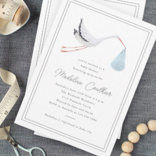 Invitation Elégant Baby shower de cigognes à main tiré