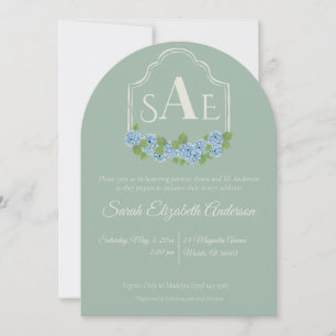 Invitation Elégant Baby shower de crête Monogram Hydrangea Bl