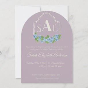 Invitation Elégant Baby shower de crête Monogram Hydrangea Bl