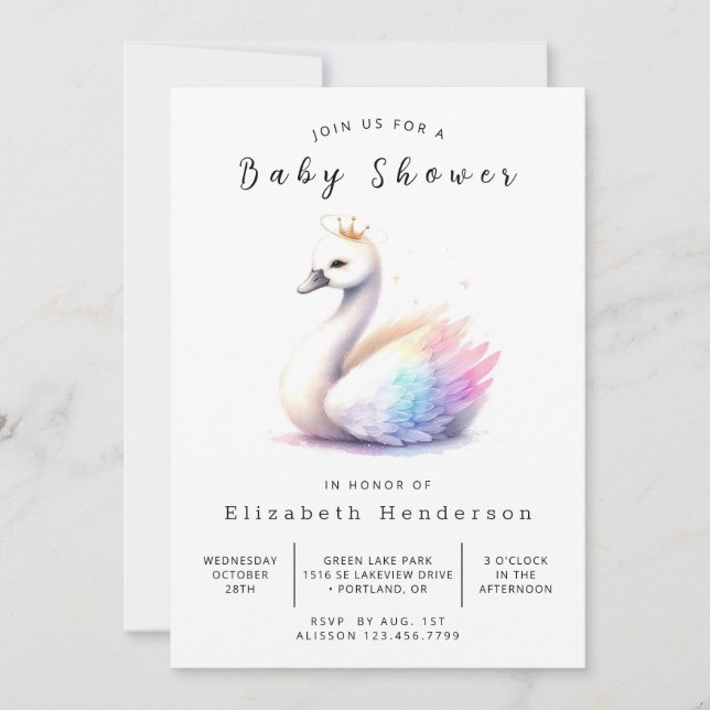 Invitation Élégant Baby shower de cygne imprimable (Devant)