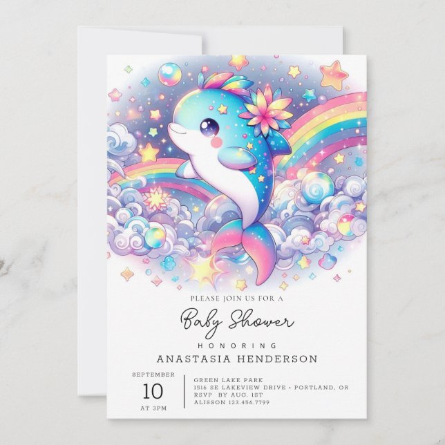 Invitation Élégant Baby shower de dauphin Dreamy (Devant)