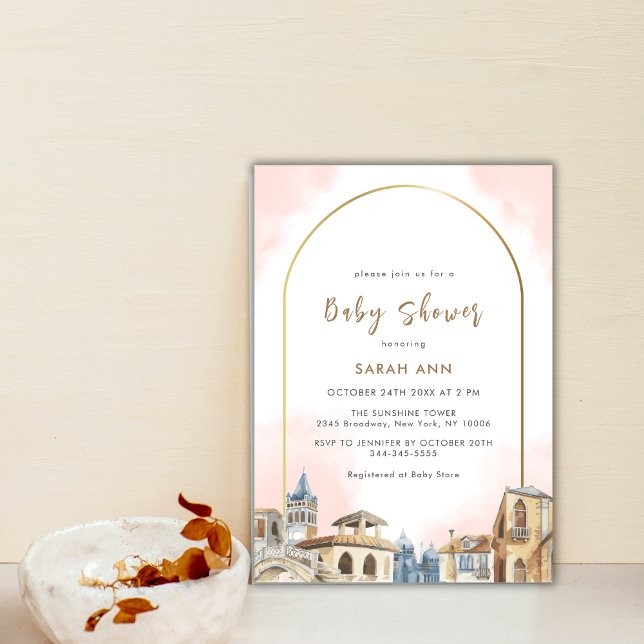 Invitation Elégant Baby shower de destination Boho Arch (Elegant Boho Arch Destination Baby Shower Invitation)