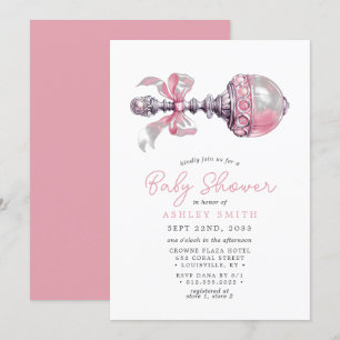 Invitation Élégant Baby shower de fille de bétail rose