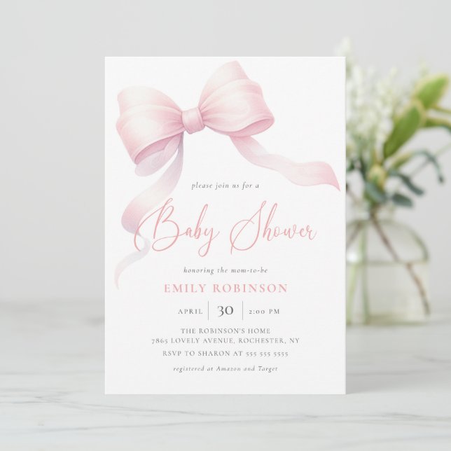 Invitation Élégant Baby shower de fille de la coquette rose (Debout devant)