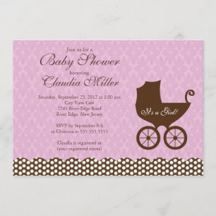 Invitation Élégant Baby shower de filles porteuses de Damas