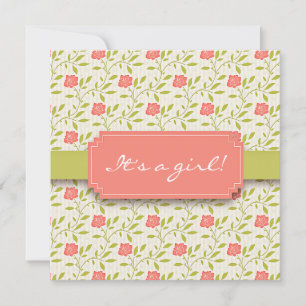 Invitation Élégant Baby shower de filles Vintage à fleurs ros