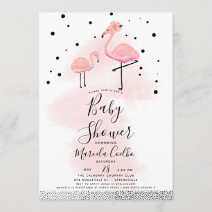 Invitation Élégant Baby shower de Flamant rose moderne noir e