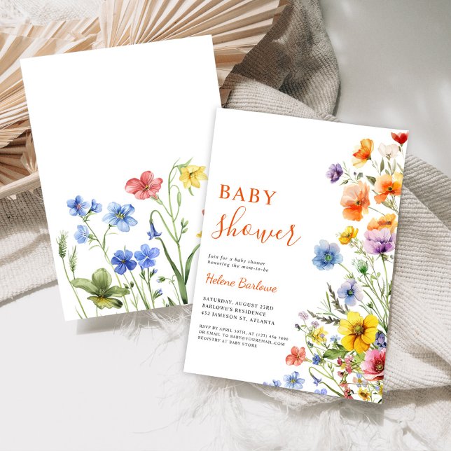 Invitation Elégant Baby shower de Fleur sauvage de Boho Rusti (Elegant Rustic Boho Floral Wildflower Baby Shower Invitation)