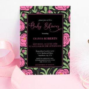 Invitation Élégant Baby shower de fleurs de pivoines roses