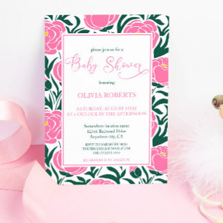 Invitation Élégant Baby shower de fleurs de pivoines roses