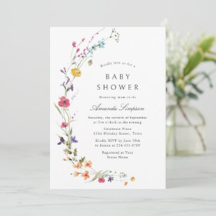 Invitation Elégant Baby shower de Fleurs Sauvages Aquarelles