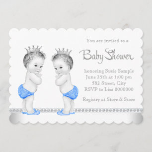Invitation Elégant Baby shower de garçon Silver et Blue Twin