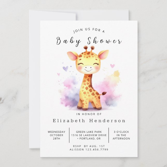 Invitation Élégant Baby shower de girafe imprimable (Devant)