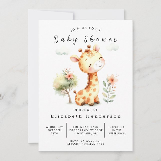 Invitation Élégant Baby shower de Giraffe éditable (Devant)