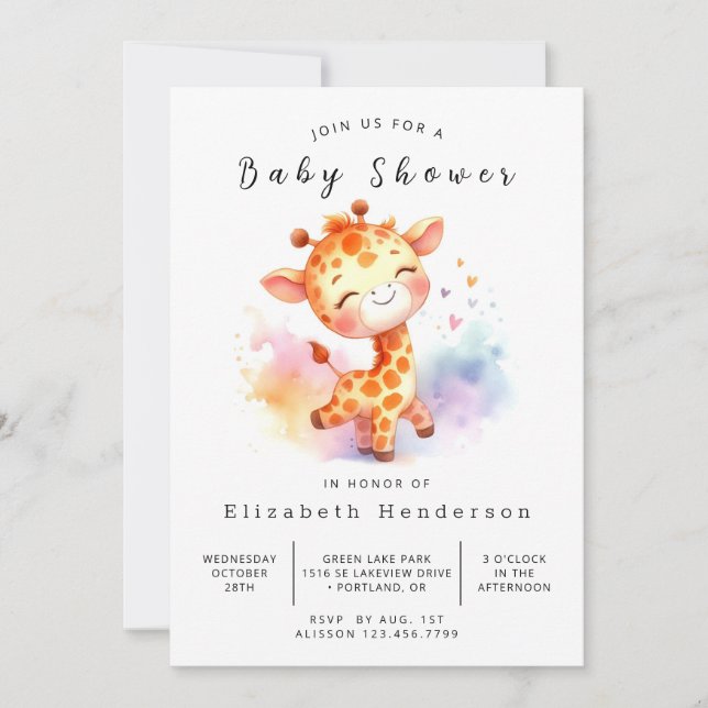 Invitation Élégant Baby shower de Giraffe éditable (Devant)