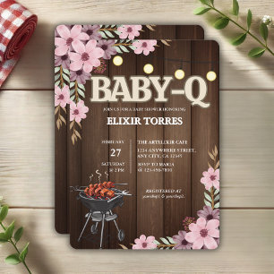 Invitation Élégant Baby shower de grillades florales rustique