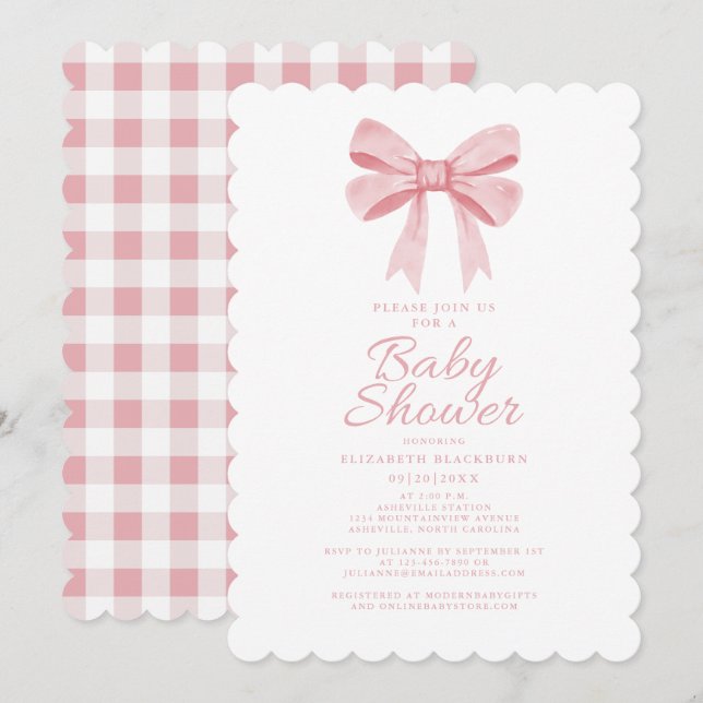 Invitation Élégant Baby shower de la cou rose fille En vichy  (Devant / Derrière)