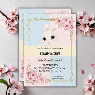 Invitation Elégant Baby shower de lapin blanc moderne