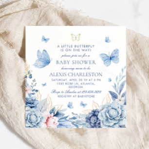 Invitation Elégant Baby shower de papillon bleu