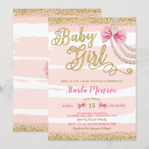 Invitation Elégant Baby shower de perle rose de la cave rose