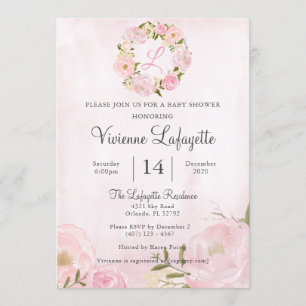 Invitation Elégant Baby shower de pivoine rose fille