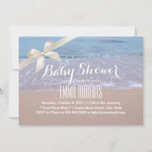 Invitation Elégant Baby shower de plage avec ruban ivoire