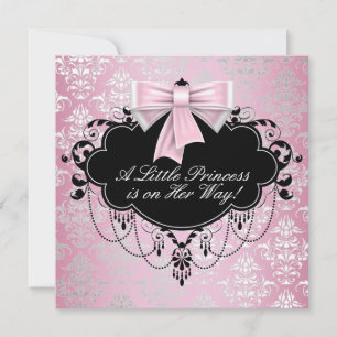 Invitation Élégant Baby shower de princesse noire rose argent