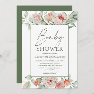 Invitation Élégant Baby shower de script de verdure florale P
