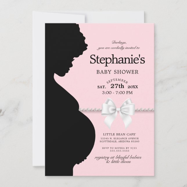 Invitation Élégant Baby shower de silhouette ethnique rose-bl (Devant)