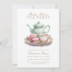 Invitation Elégant Baby shower de Tea Party aquarelle
