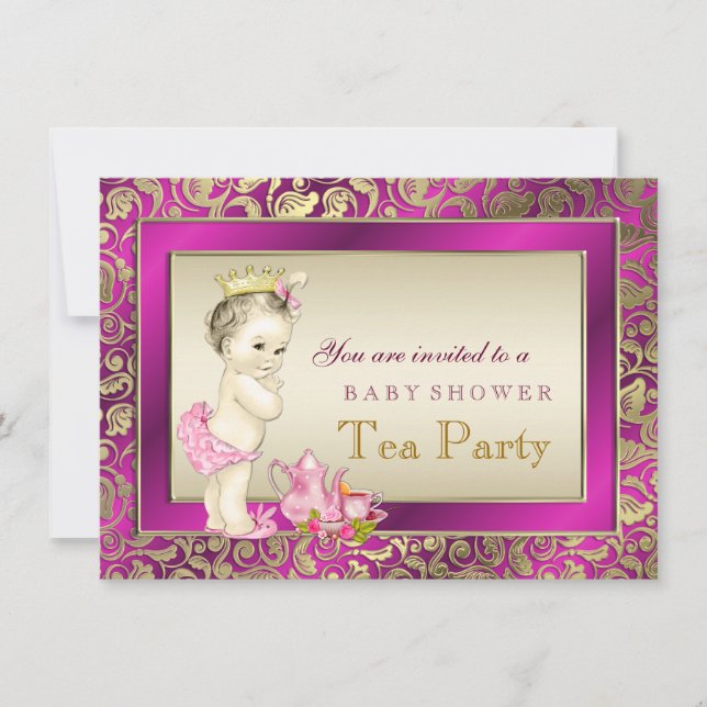 Invitation Elégant Baby shower de Tea Party pour filles rose  (Devant)