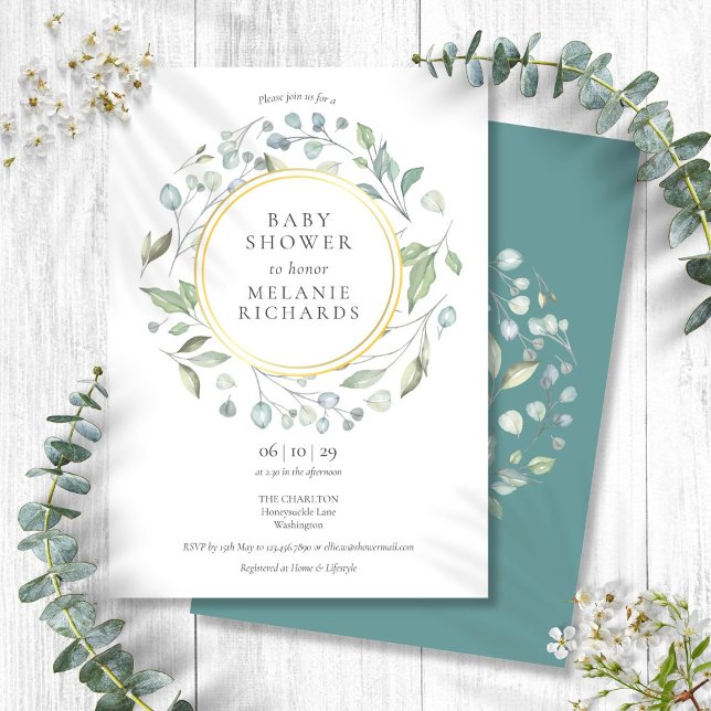 Invitation Elégant Baby shower de verdure de Garland (Elegant Garland Greenery Baby Shower Invitation)