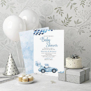 Invitation Elégant Baby shower de voiture de course aquarelle