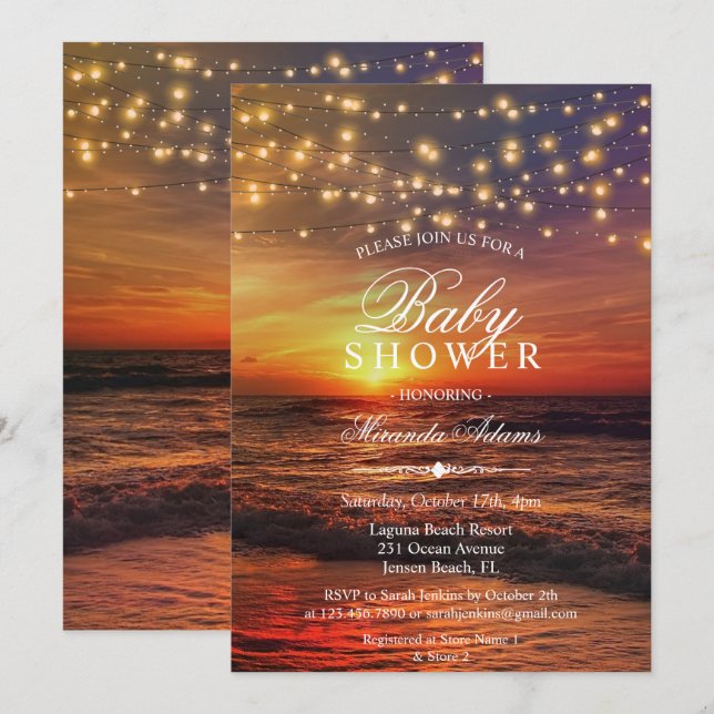 Invitation Élégant Baby shower d'été avec cordes de plage (Devant / Derrière)