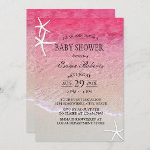 Invitation Elégant Baby shower d'étoiles de plage rose