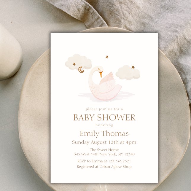 Invitation Élégant Baby shower d'étoiles Princess Swan Moon (Elegant Princess Swan Moon Star Baby Shower Invitation)