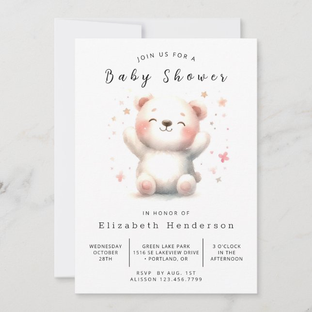 Invitation Élégant Baby shower d'ours imprimable (Devant)