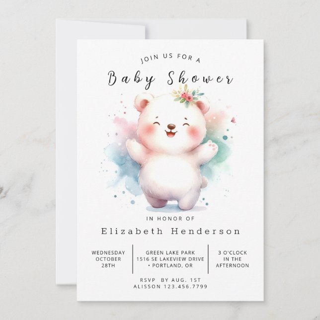 Invitation Élégant Baby shower d'ours numérique (Devant)