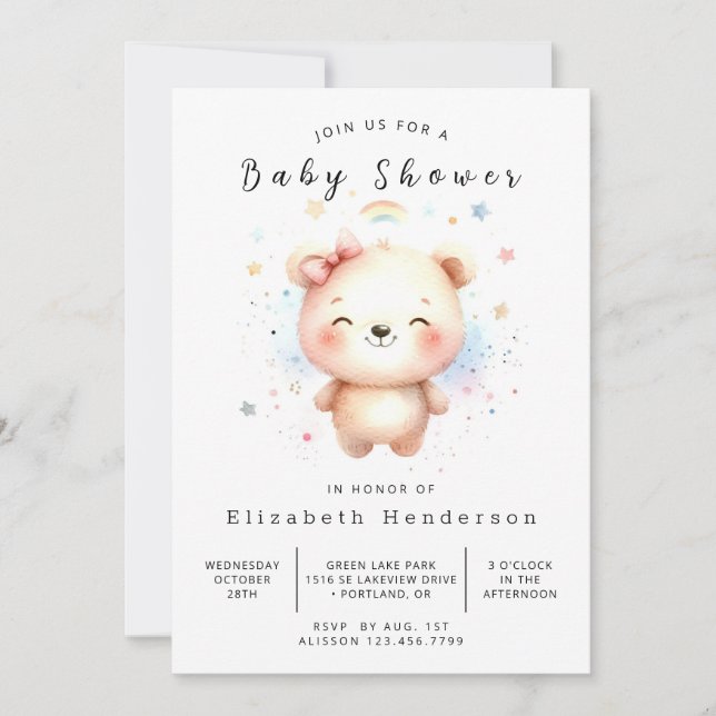 Invitation Élégant Baby shower d'ours numérique (Devant)