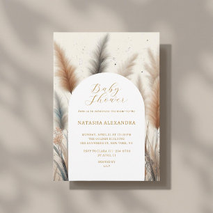 Invitation Elégant Baby shower en laiton Pampas aquarelle