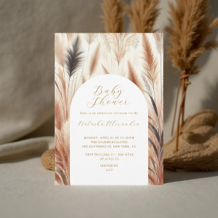 Invitation Elégant Baby shower en laiton Pampas aquarelle