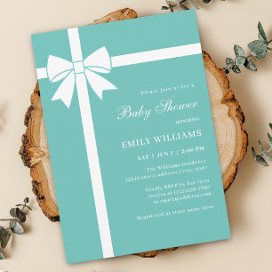 Invitation Elégant Baby shower en ruban blanc et bleu Turquoi