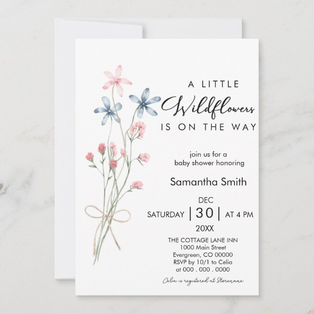 Invitation Élégant Baby shower Fille Un Petit Fleur sauvage (Devant)