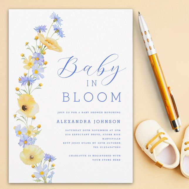 Invitation Élégant Baby shower Fleur sauvage (Wildflower baby in bloom boy baby shower invitation )