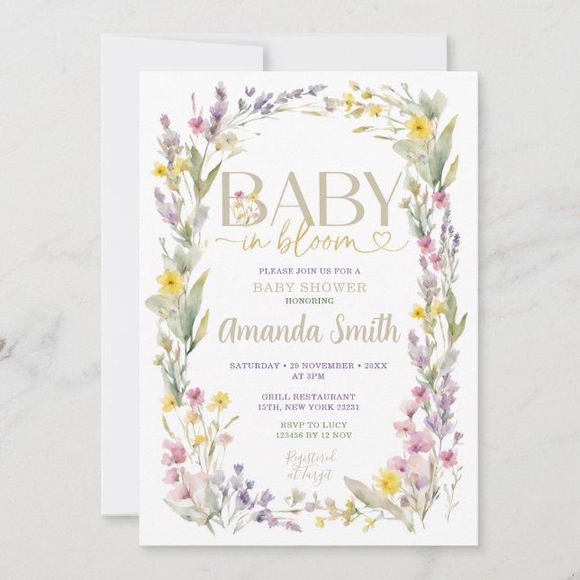 Invitation Élégant Baby shower Fleur sauvage coloré (Devant)