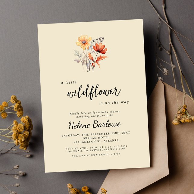 Invitation Élégant Baby shower Fleur sauvage d'automne floral (Elegant Floral Baby Shower Fall Little Wildflower Invitation)