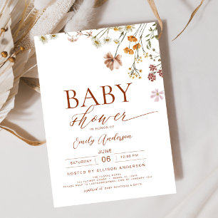 Invitation Élégant Baby shower Fleur sauvage en terre cuite B